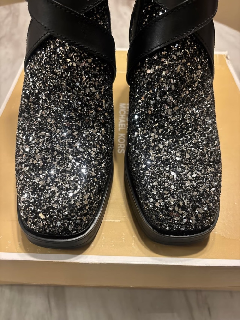 M KORS, Black/Silver sparkle knit booties, new - Picture 6 of 8